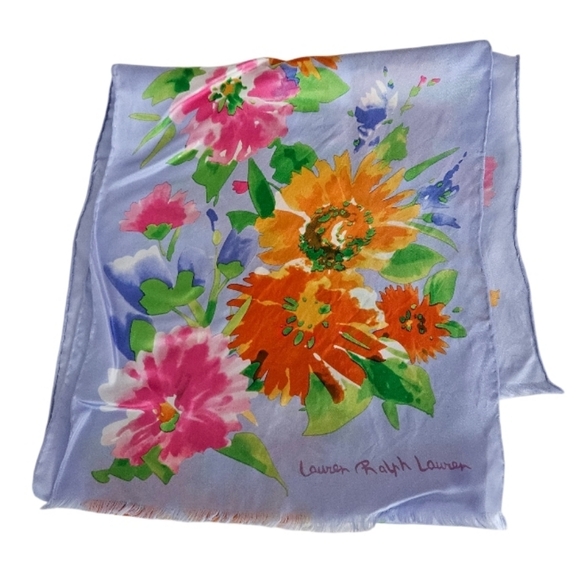 Ralph Lauren 100% Silk  Floral Patterned Scarf Hand Rolled Edges - Picture 5 of 6